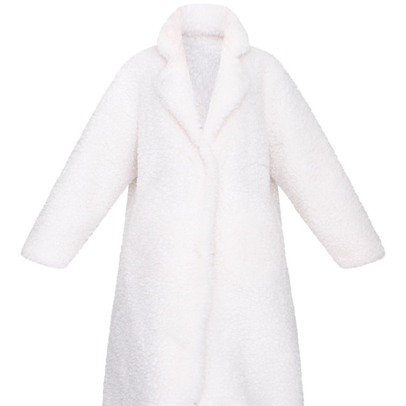 PrettyLittleThing Cream Teddy Long Coat - Picture 6 of 11